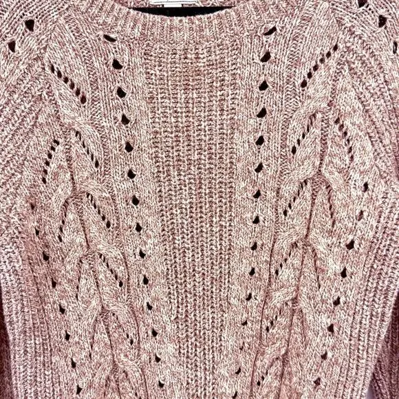 Lucky Brand Womens Sweater L Chocolate Brown Open Cable Knit‎ Cozy Fall Winter - Picture 2 of 7